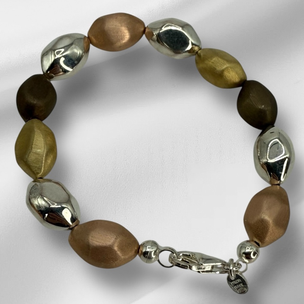 NWOT Milor Italy Sterling Silver 925 Tricolor Beaded Bracelet